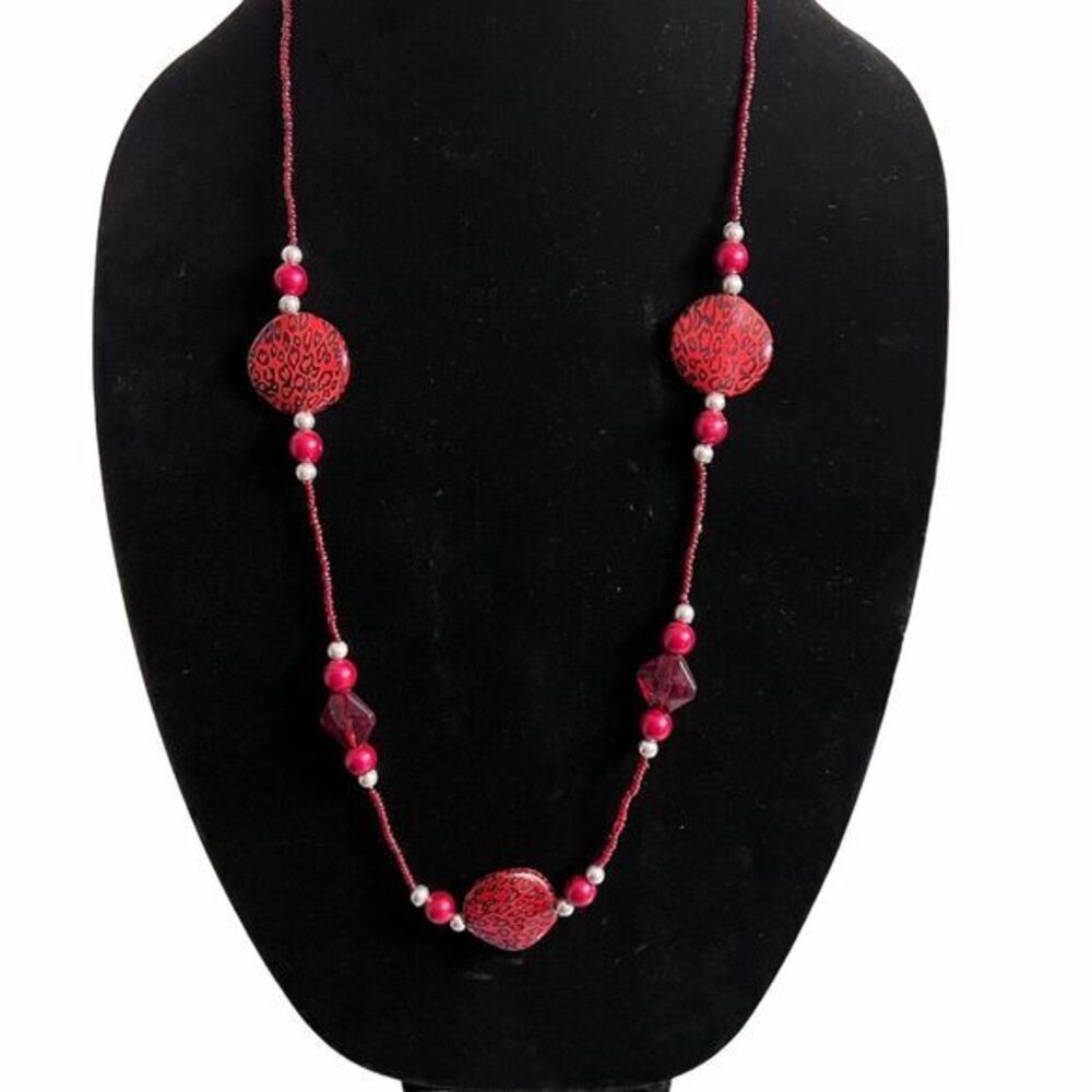 HANDMADE BURGUNDY OPERA NECKLACE 32‎ in